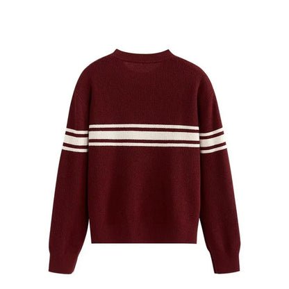 Dzianinowy sweter damski z kontrastowym paskiem